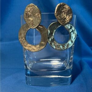 Drop/Dangle Pierced Earrings. Hammered/Textured Silver-Tone Discs. Vintage